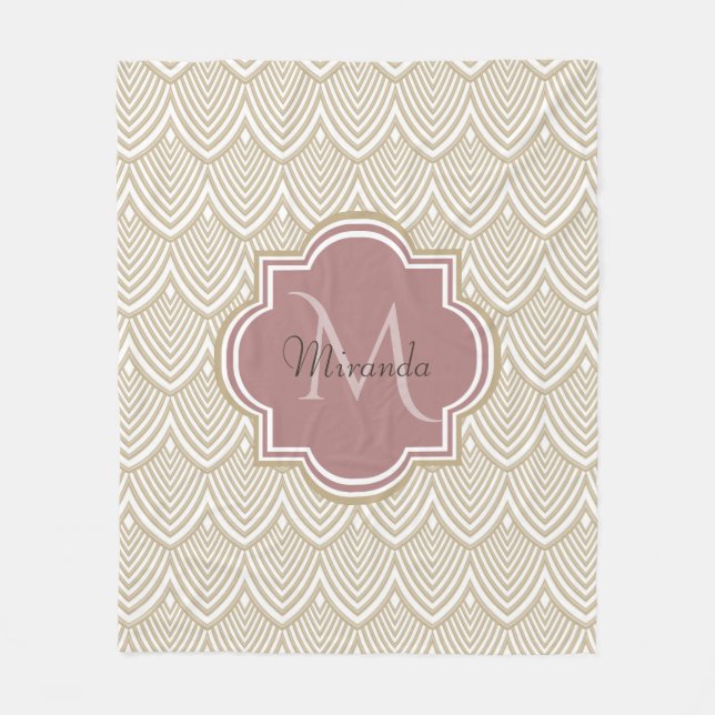 Snyggt Tan Arched Scallops Mauve Monogram Namn Fleecefilt (Framsidan)