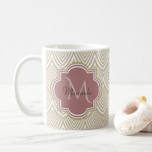 Snyggt Tan Arched Scallops Mauve Monogram Namn Kaffemugg