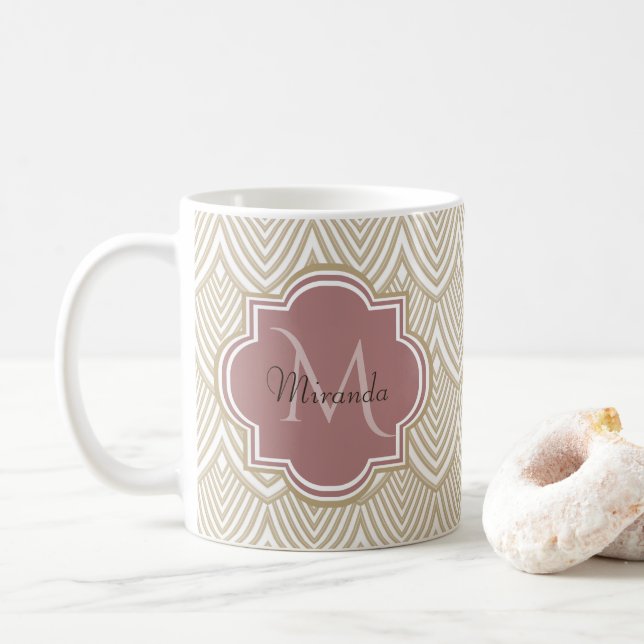 Snyggt Tan Arched Scallops Mauve Monogram Namn Kaffemugg (Med munk)