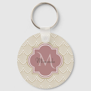 Snyggt Tan Arched Scallops Mauve Monogram Namn Nyckelring