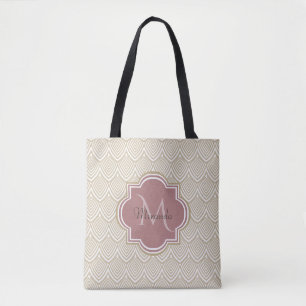 Snyggt Tan Arched Scallops Mauve Monogram Namn Tygkasse