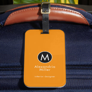Snyggt Tangerine Orange Monogram Namn Bagagebricka