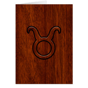 Snyggt Taurus Zodiac-tecken på mahogany som utskri Hälsningskort