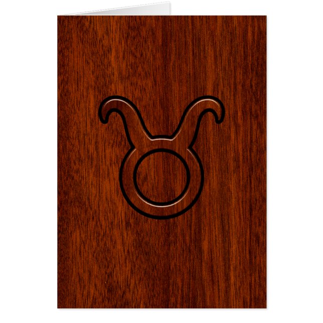 Snyggt Taurus Zodiac-tecken på mahogany som utskri Hälsningskort (Framsidan)