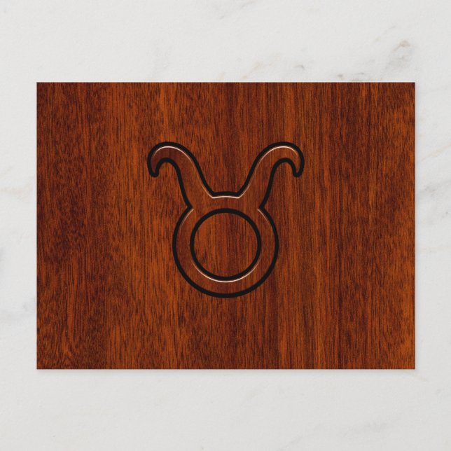Snyggt Taurus Zodiac-tecken på mahogany som utskri Vykort (Framsida)