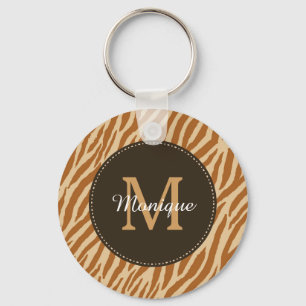 Snyggt Tawny Brown Zebra tryck Monogram och Namn Nyckelring