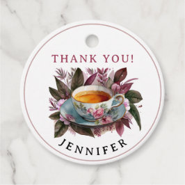 Snyggt Tea Party Burgundy Blommigt Chai Watercolor Gåvor Etiketter