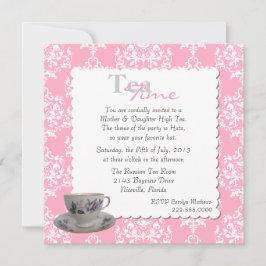 Snyggt Tea Party Rosa Damask-inbjudan Inbjudningar