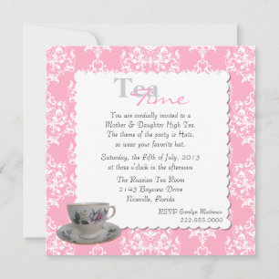 Snyggt Tea Party Rosa Damask-inbjudan Inbjudningar