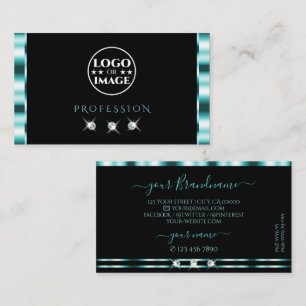 Snyggt Teal and Black Sparkling Diamonds Add Logot Visitkort