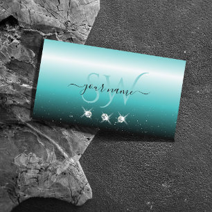 Snyggt Teal Black Ombre Gnistra Diamonds Initialer Visitkort