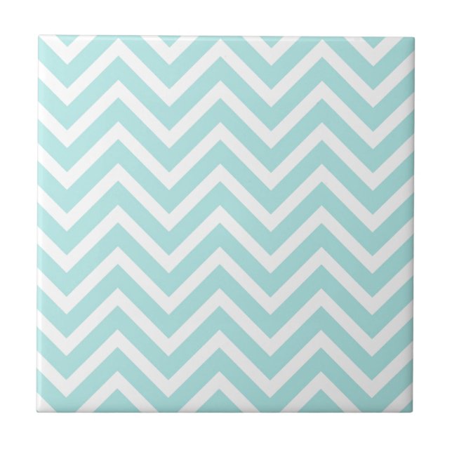 Snyggt Teal Blue Chevron Mönster Kakelplatta (Framsidan)