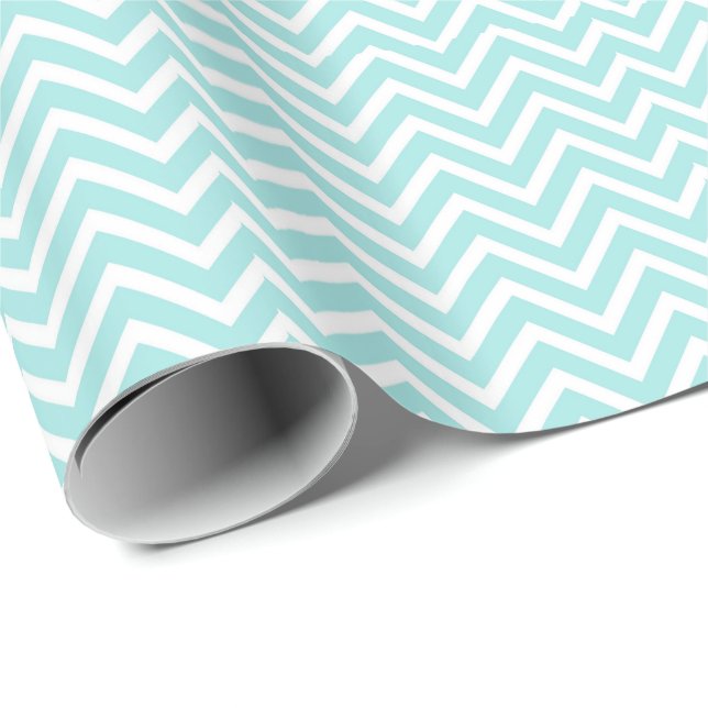 Snyggt Teal Blue Chevron Mönster Presentpapper (Rullad Hörn)