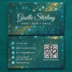 Snyggt Teal Blue Guld Glitter QR Code Luxury Visitkort