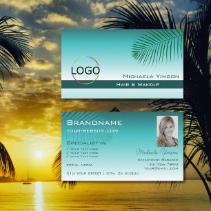 Snyggt Teal Gradient Handflatan Löv Logotyp och fo Visitkort
