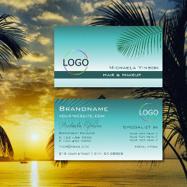 Snyggt Teal Gradient Handflatan Löv med Logotyp Mo Visitkort