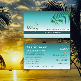 Snyggt Teal Gradient Handflatan Löv med Logotyp Mo Visitkort