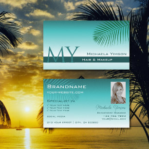 Snyggt Teal Gradient Handflatan Löv Monogram och f Visitkort