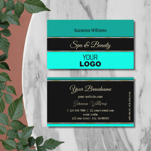 Snyggt Teal Gräns på Black Modern med Logotyp Visitkort