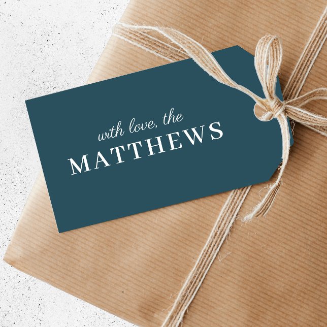 Snyggt Teal | Modern minimal Trendig blå Namn Presentetikett (Custom “with love” tags for year round elegant wrapping and gifting)