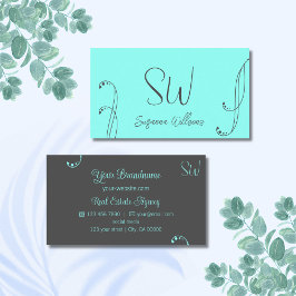 Snyggt Teal och Grått Modern Ornate med Monogram Visitkort