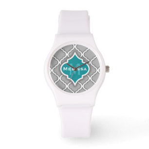 Snyggt Teal och Grått Moroccan Tile Mönster Armbandsur