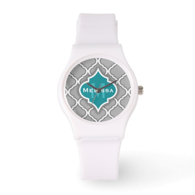 Snyggt Teal och Grått Moroccan Tile Mönster Armbandsur (Framsida)
