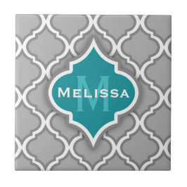 Snyggt Teal och Grått Moroccan Tile Mönster Kakelplatta