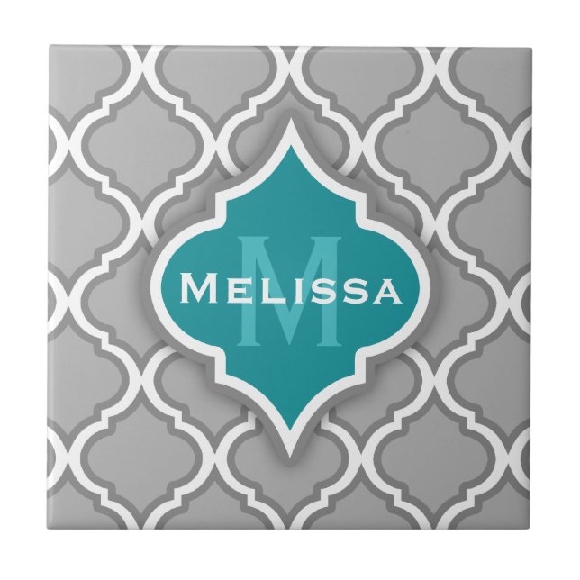 Snyggt Teal och Grått Moroccan Tile Mönster Kakelplatta (Framsidan)