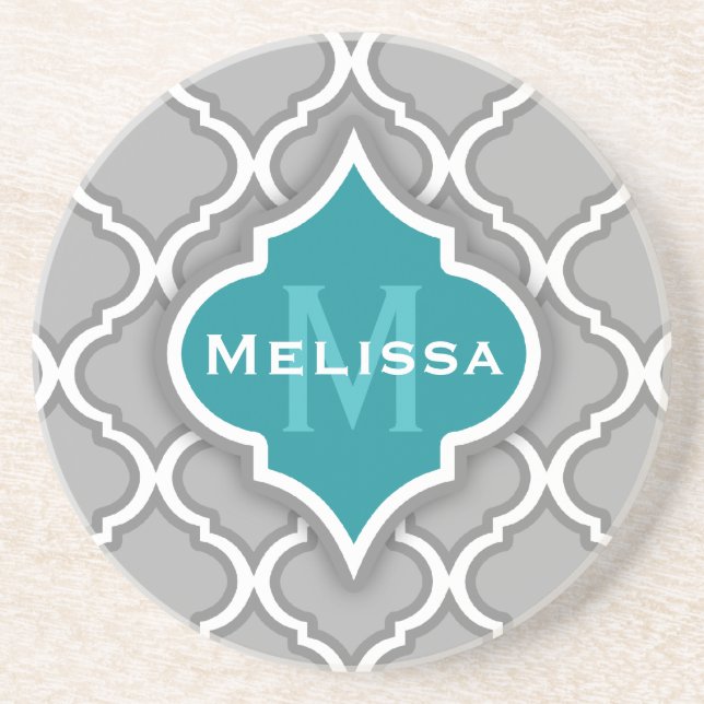 Snyggt Teal och Grått Moroccan Tile Mönster Underlägg Sandsten (Framsidan)