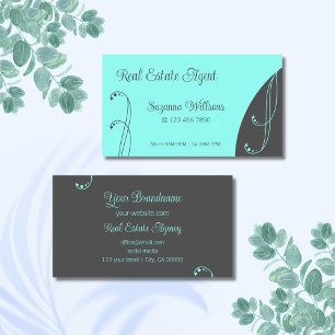 Snyggt Teal och Grått Ornamental Squiggled Ornate Visitkort