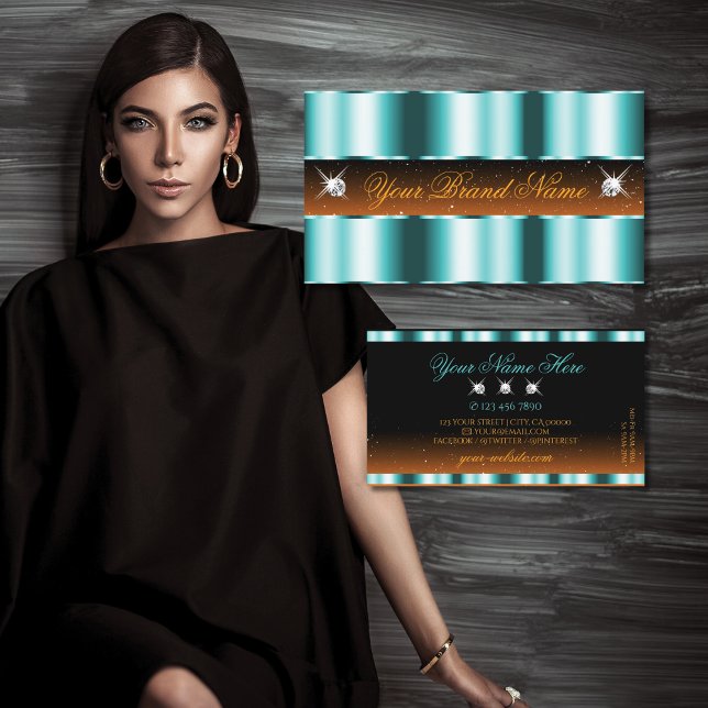 Snyggt Teal Orange Black Gnistra Jewels Luxury Visitkort (Skapare uppladdad)