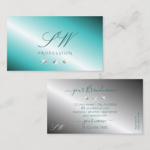 Snyggt Teal Silver Sparkling Diamonds Initialer Visitkort