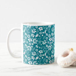 Snyggt Teal Turcos Blue Blommönster Kaffemugg