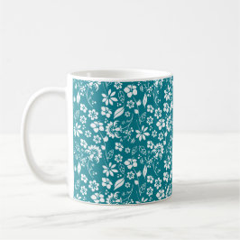 Snyggt Teal Turcos Blue Blommönster Kaffemugg