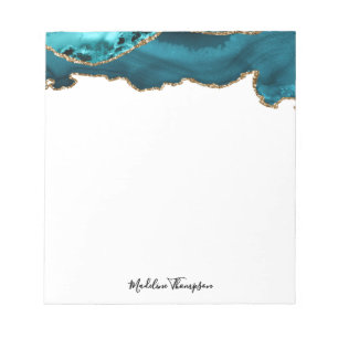 Snyggt Teal Velvet Agate Geode Script Typography Anteckningsblock