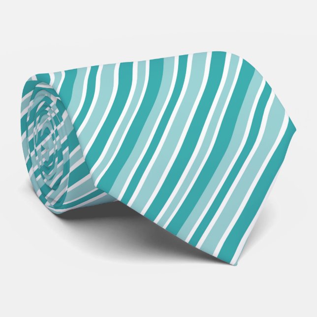Snyggt teal vitt randigt mönster  slips (Rullad)
