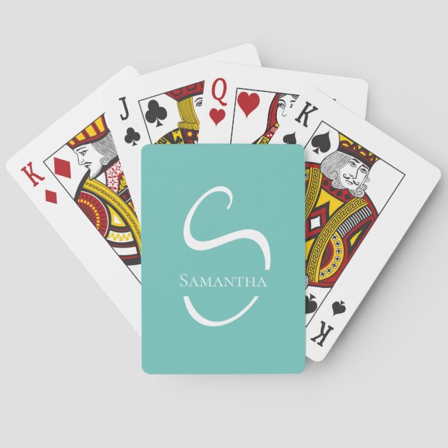 Snyggt Teal White Monogram Casinokort (Baksidan)