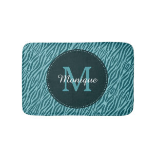 Snyggt Teal Zebra tryck med Monogram och Namn Badrumsmatta
