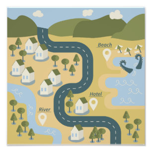 Snyggt tecknad Landskap semesterresa karta Fototryck