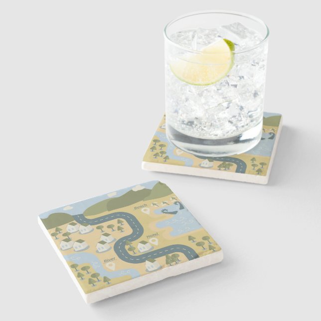 Snyggt tecknad Landskap semesterresa karta Stenunderlägg (Sidan)