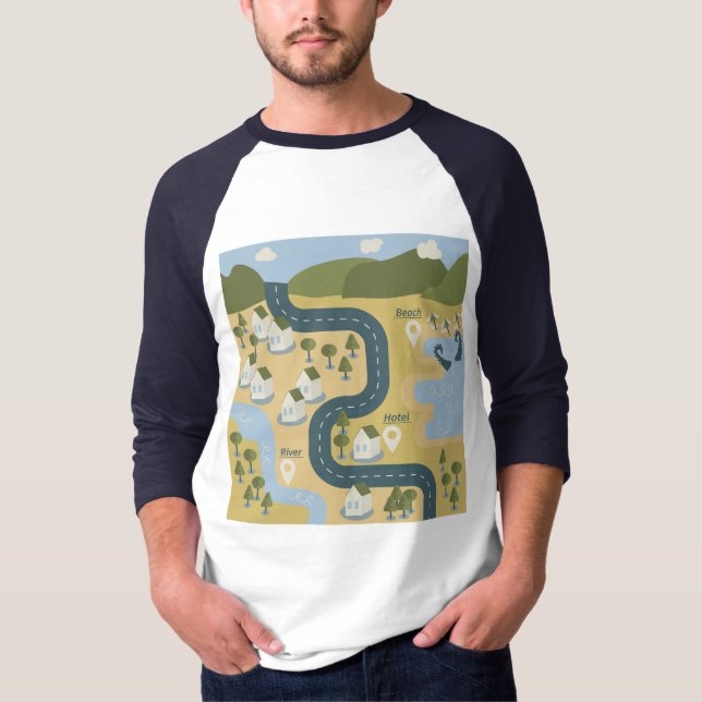 Snyggt tecknad Landskap semesterresa karta T Shirt (Framsida)