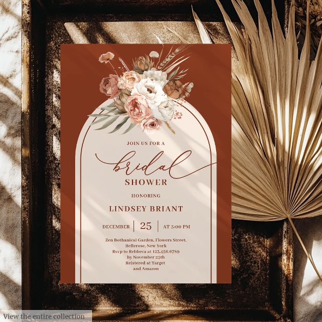 Snyggt Terracotta Pampas Grass Boho Möhippa Inbjudningar (Stylish Terracotta Pampas Grass Boho Bridal Shower)