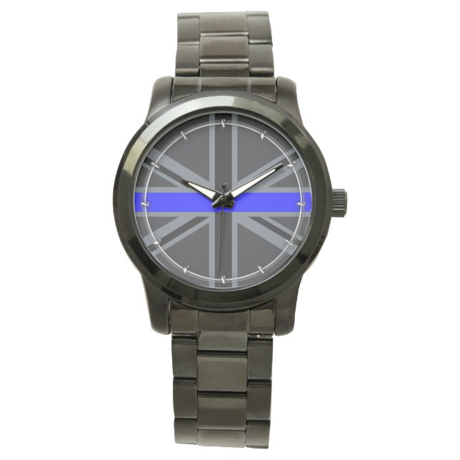 Snyggt Thin Blue Line Union Jack Armbandsur (Framsida)