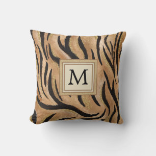Snyggt Tiger Print Vild katt Safari Monogram Kudde