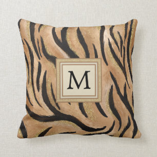 Snyggt Tiger Print Vild katt Safari Monogram Kudde