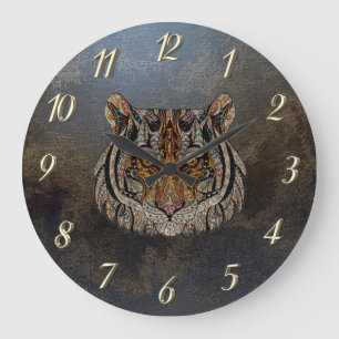 Snyggt Tigerhuvud i Läderlook Stor Klocka