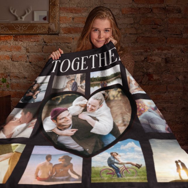 Snyggt tillsammans för alltid | Hjärtfoto Collage Fleecefilt (Skapare uppladdad)