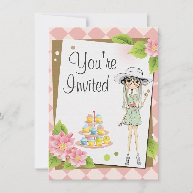 Snyggt Tonåring Girl Födelsedagsfest inbjudan (Framsida)