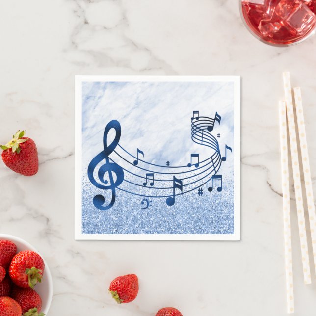 Snyggt Treble Clef Musik noter Blue Glitter Pappersservett (Insitu)